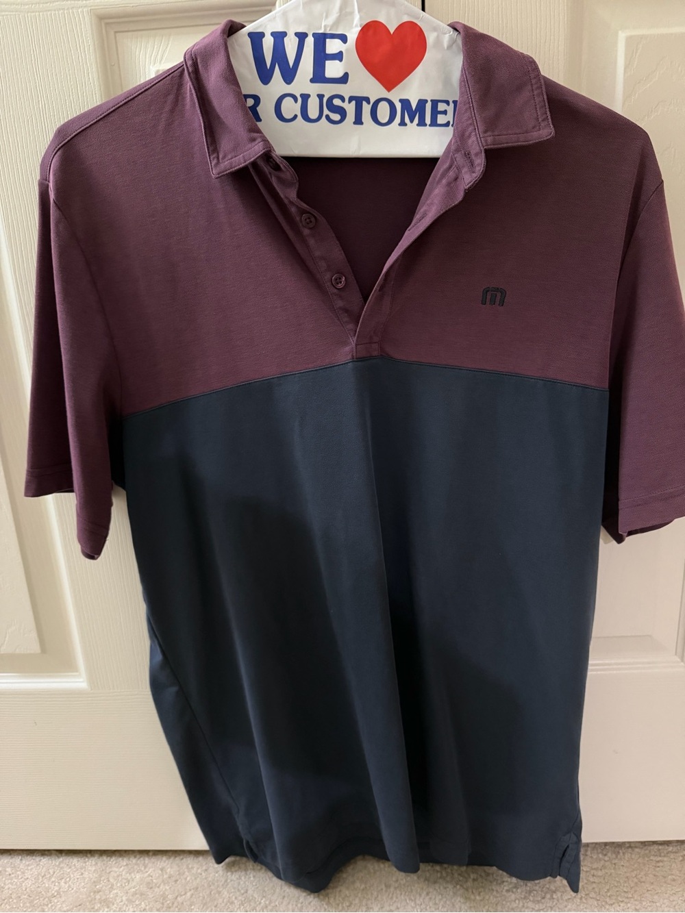 Travis Mathew Two-Tone Polo in Plum and Navy
